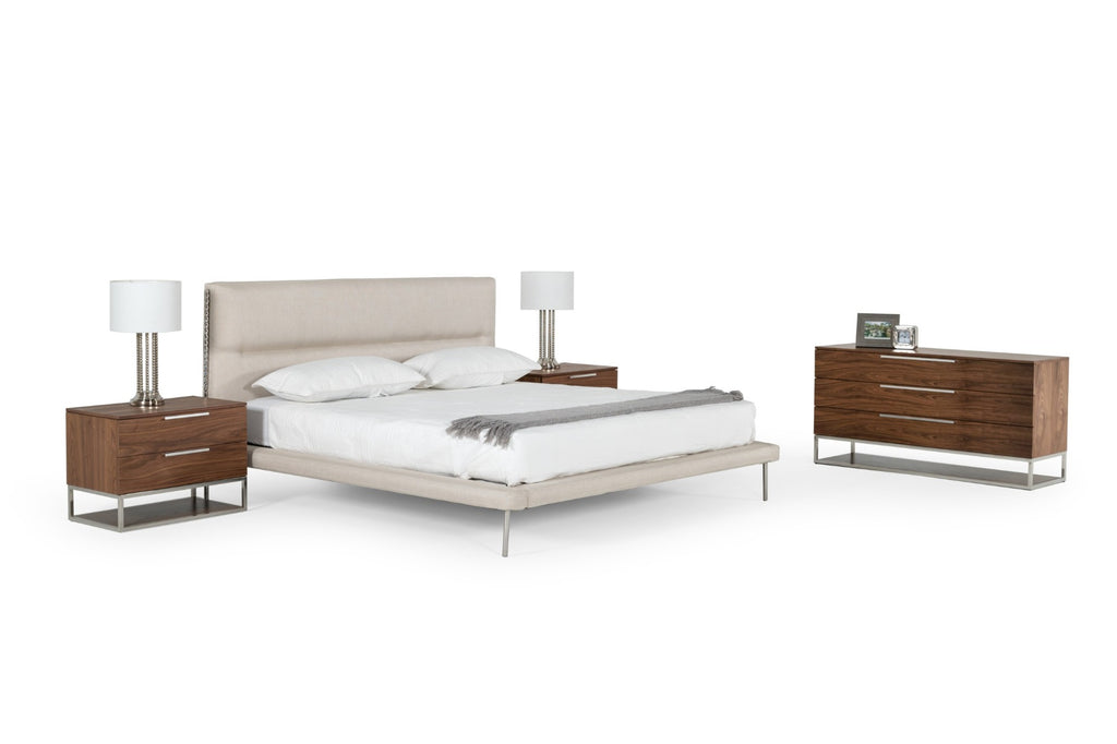 Bergeron - Eastern King Contemporary Cream Woven Fabric Bed - Eastern King Contemporary Cream Woven Fabric Bed