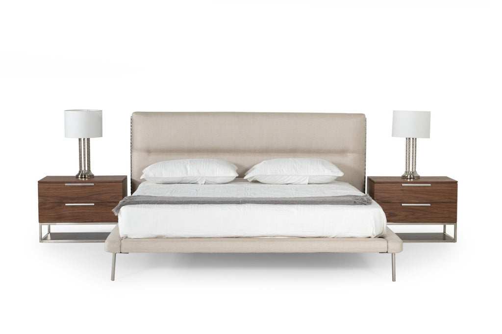 Bergeron - Eastern King Contemporary Cream Woven Fabric Bed - Eastern King Contemporary Cream Woven Fabric Bed