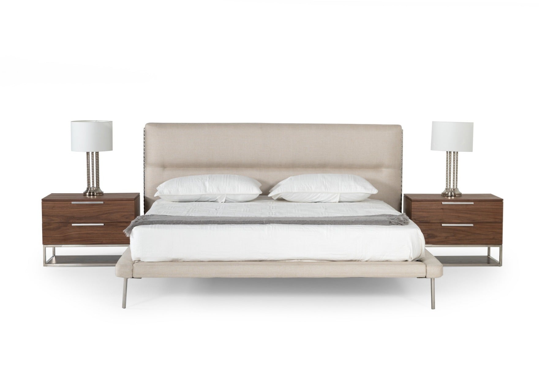 Bergeron - Eastern King Contemporary Cream Woven Fabric Bed - Eastern King Contemporary Cream Woven Fabric Bed