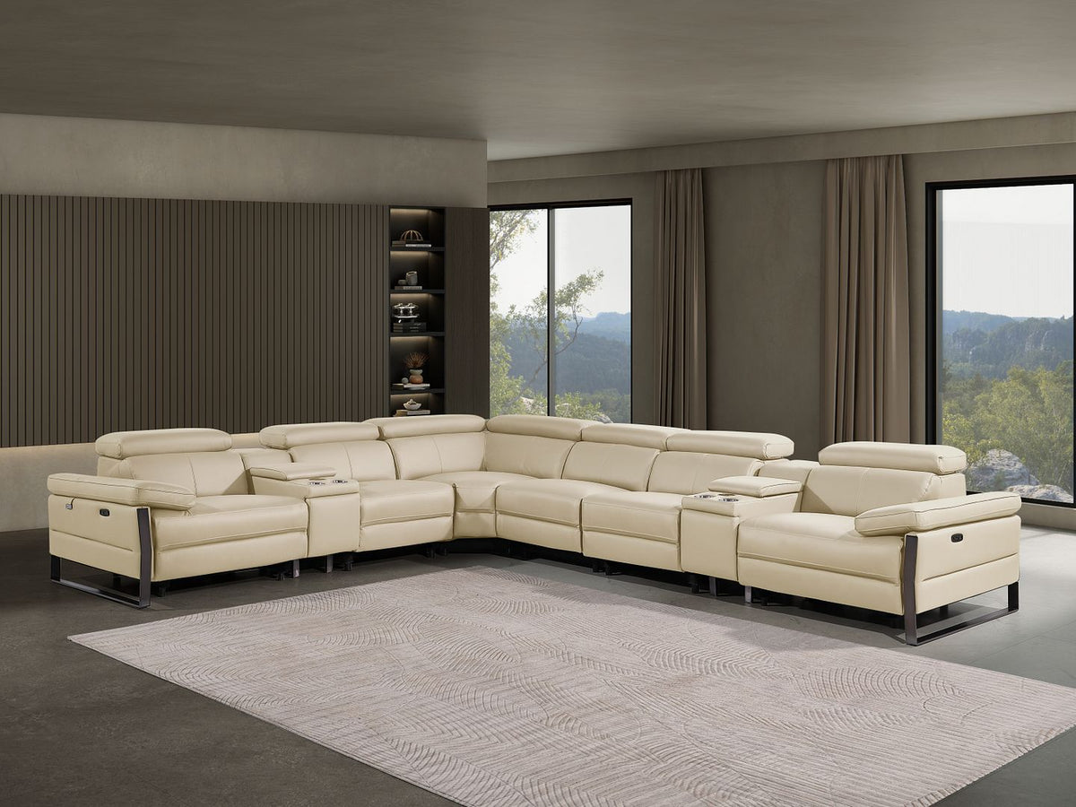 1246 Divanitalia 8-Piece L-Shaped Modular Power Reclining Sectional Sofa with 3 Power Recliners and Power Headrests - Top Grain Italian Leather - Beige - SKU 1246-BEIGE-8PC-3PWR-SECTIONAL
