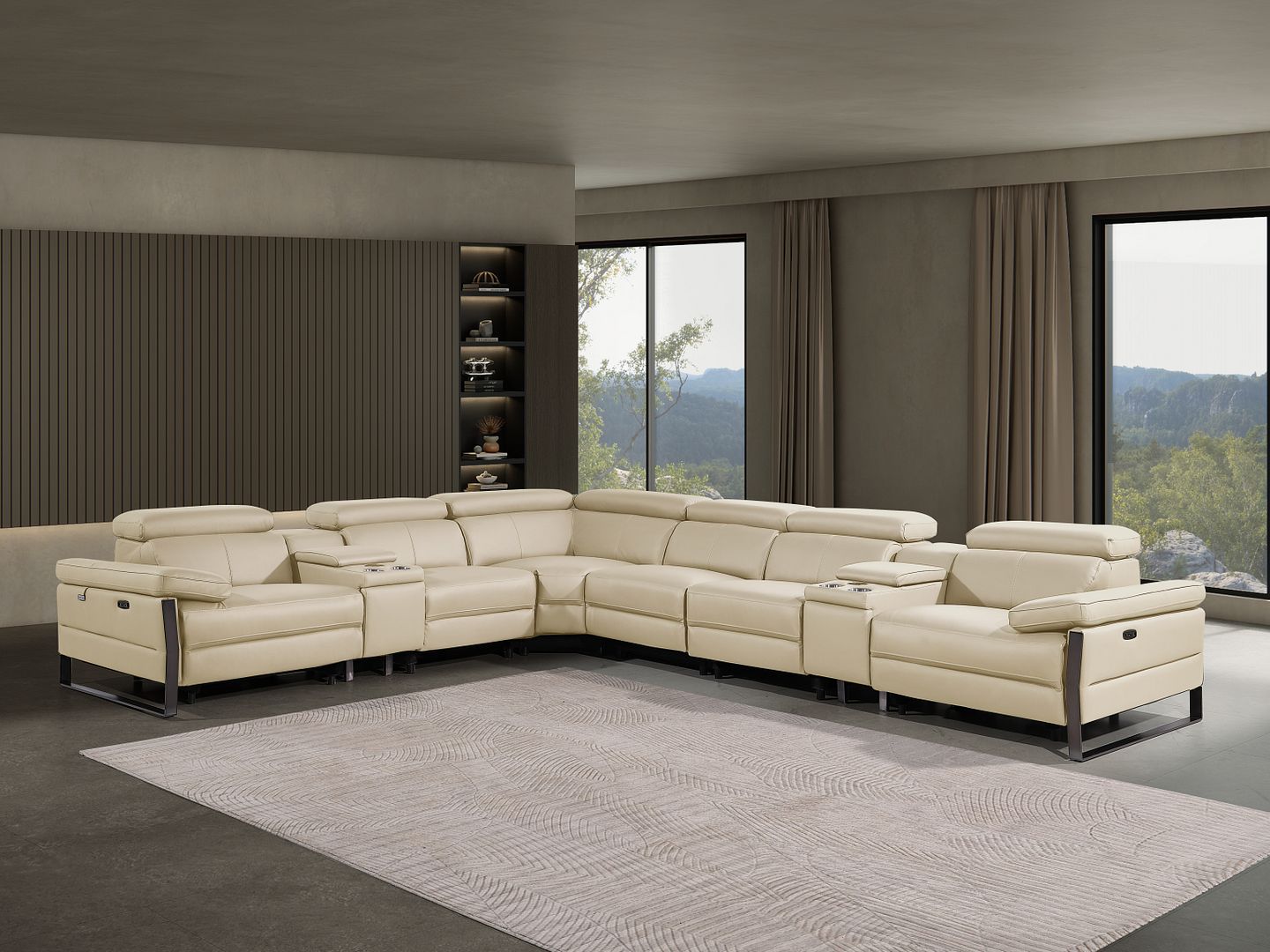 1246 Divanitalia 8-Piece L-Shaped Modular Power Reclining Sectional Sofa with 3 Power Recliners and Power Headrests - Top Grain Italian Leather - Beige