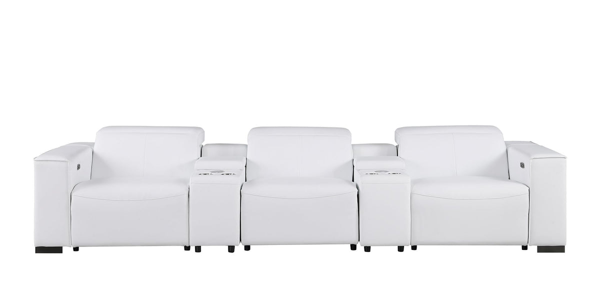 1208 Leather Sofa with 3 Power Recliners and Two Storage Consoles - White - SKU 1208-WHITE-5.3-HT - view 3