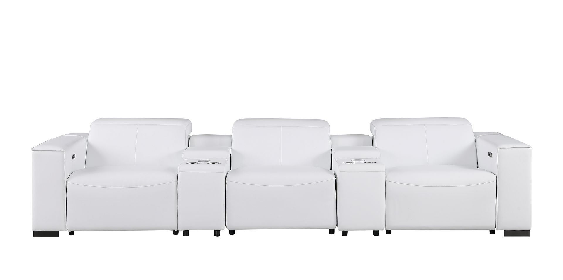 1208 Leather Sofa with 3 Power Recliners and Two Storage Consoles