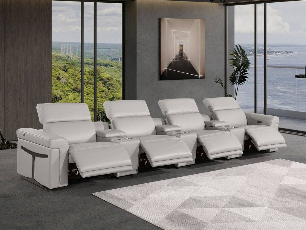 1126 Divanitalia 7-Piece Modular Power Reclining Sofa in Top Grain Italian Leather with 4 Power Recliners & Power Headrests - Light Grey - SKU 1126-LT_GREY-7.4-HT - view 2