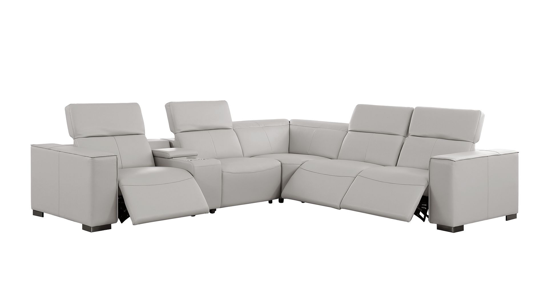1208 6-Piece L-Shaped Leather Reclining Sectional Sofa with 3 Power Recliners