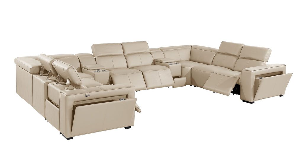1224 Divanitalia 10-Piece U-Shaped Sectional Sofa in Top Grain Italian Leather with 4 Power Recliners & Power Headrests