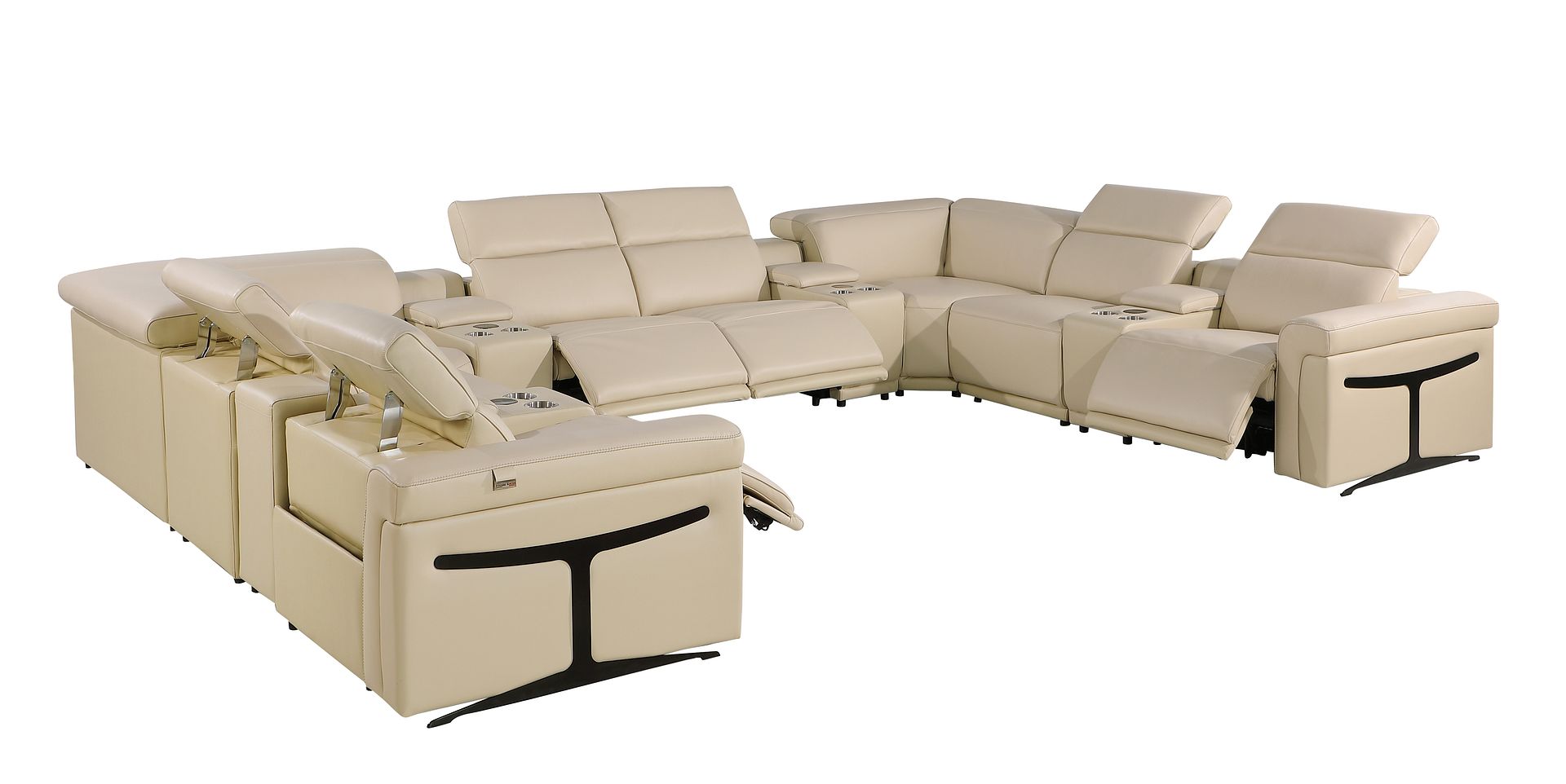 1126 Divanitalia 12-Piece U-Shaped Sectional Sofa in Top Grain Italian Leather with 4 Power Recliners & Power Headrests - Beige - SKU 1126-BEIGE-12PC-4PWR-U-SECTIONAL-GROUP - view 4