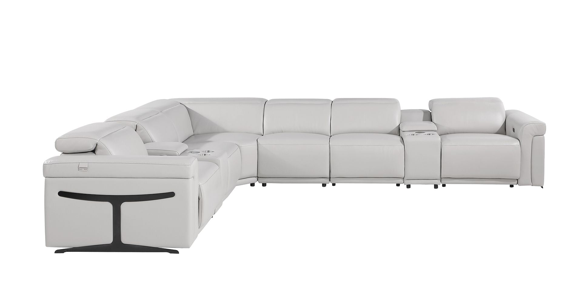 1126 Divanitalia 8-Piece L-Shaped Sectional Sofa in Top Grain Italian Leather with 4 Power Recliners & Power Headrests