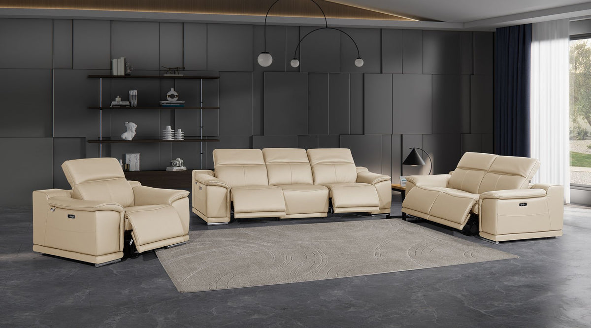9762 Divanitalia 6-Piece Modular Power Reclining Sofa, Loveseat and Chair Set with 5 Power Recliners in Top Grain Italian Leather - Beige - SKU 9762-BEIGE-6.5-HT-3PC - view 2