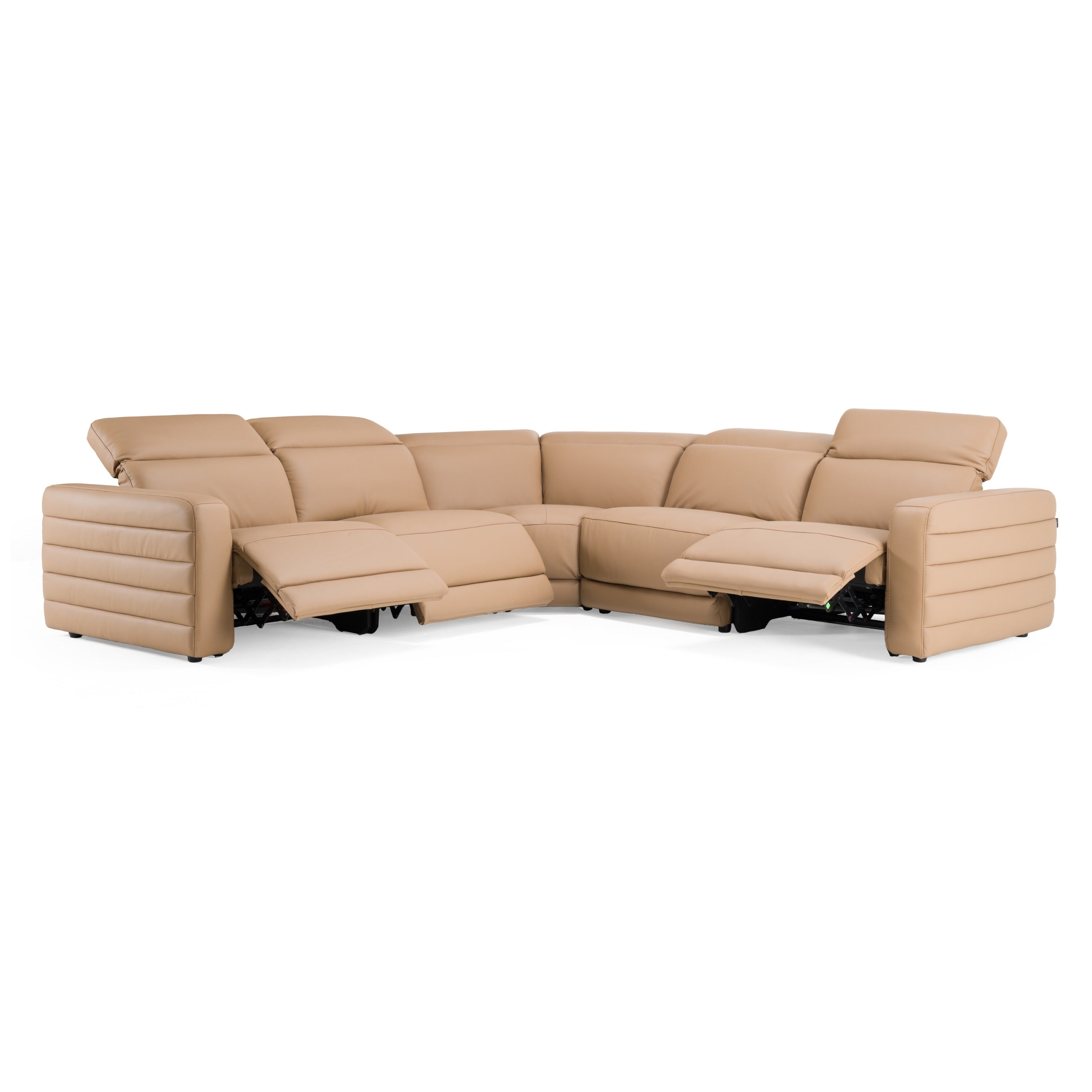 Bianca - Modern Brown Leather Sectional Sofa with 3 Recliners
