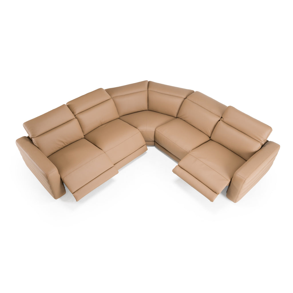 Bianca - Modern Brown Leather Sectional Sofa with 3 Recliners