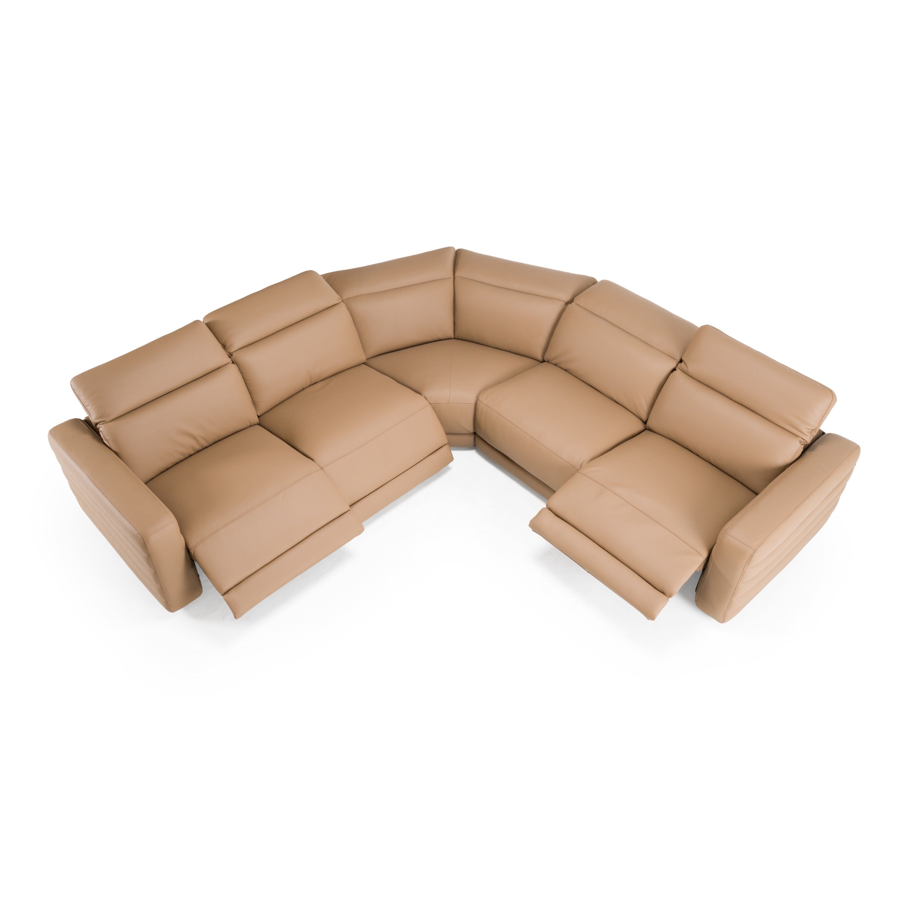 Bianca - Modern Brown Leather Sectional Sofa with 3 Recliners