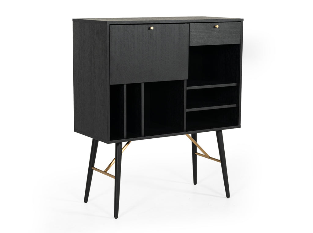 Billy Modern Black Oak & Gold Tall Buffet