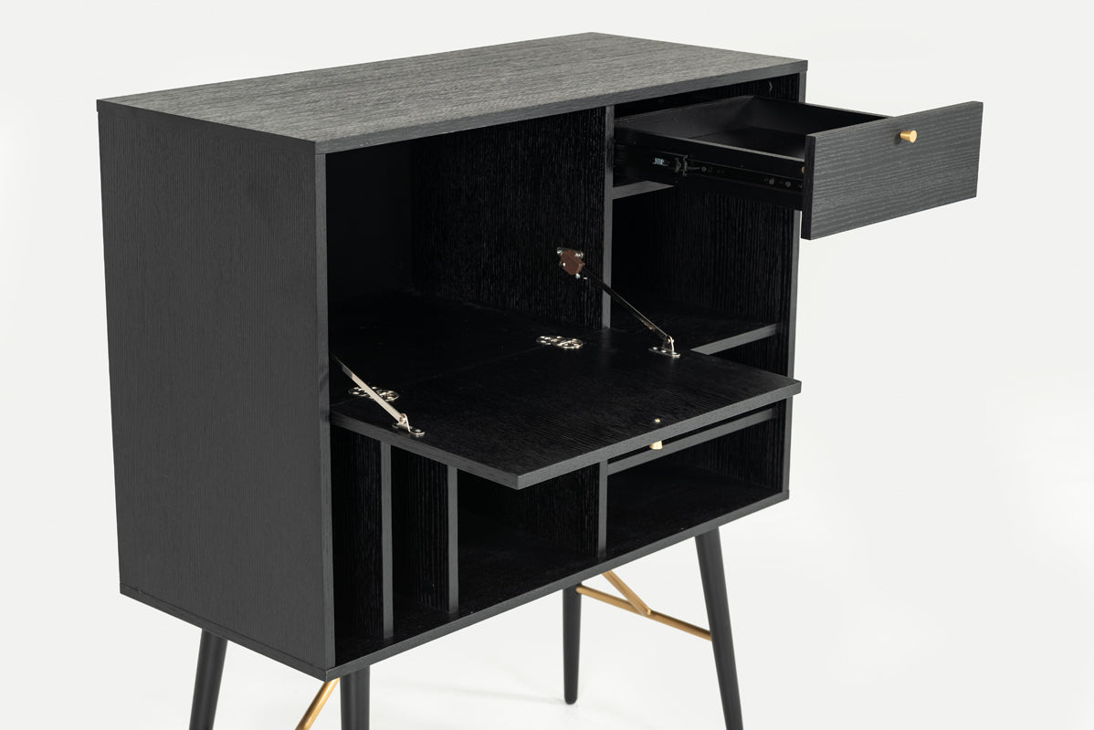 Billy Modern Black Oak & Gold Tall Buffet