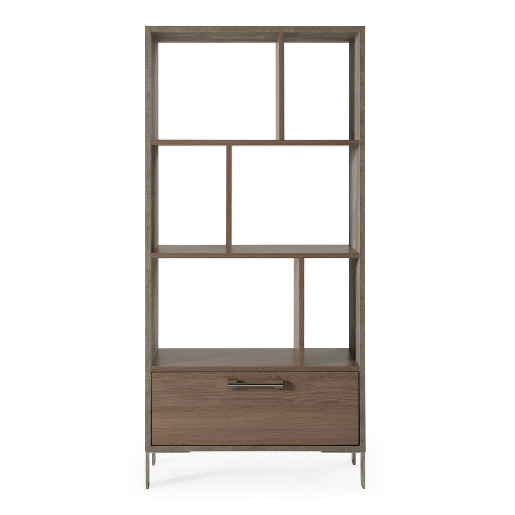 Boston Modern Brown Oak & Faux Concrete Bookcase