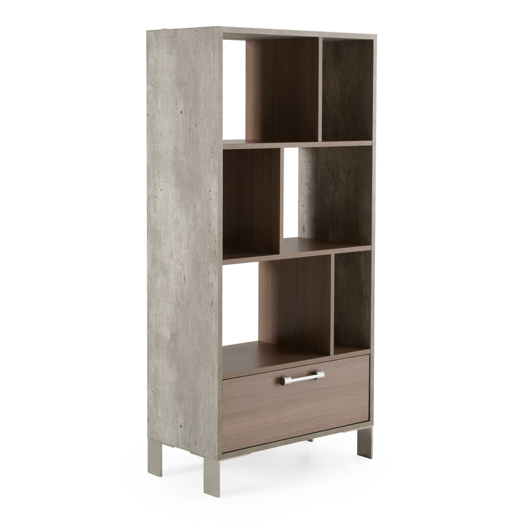 Boston Modern Brown Oak & Faux Concrete Bookcase