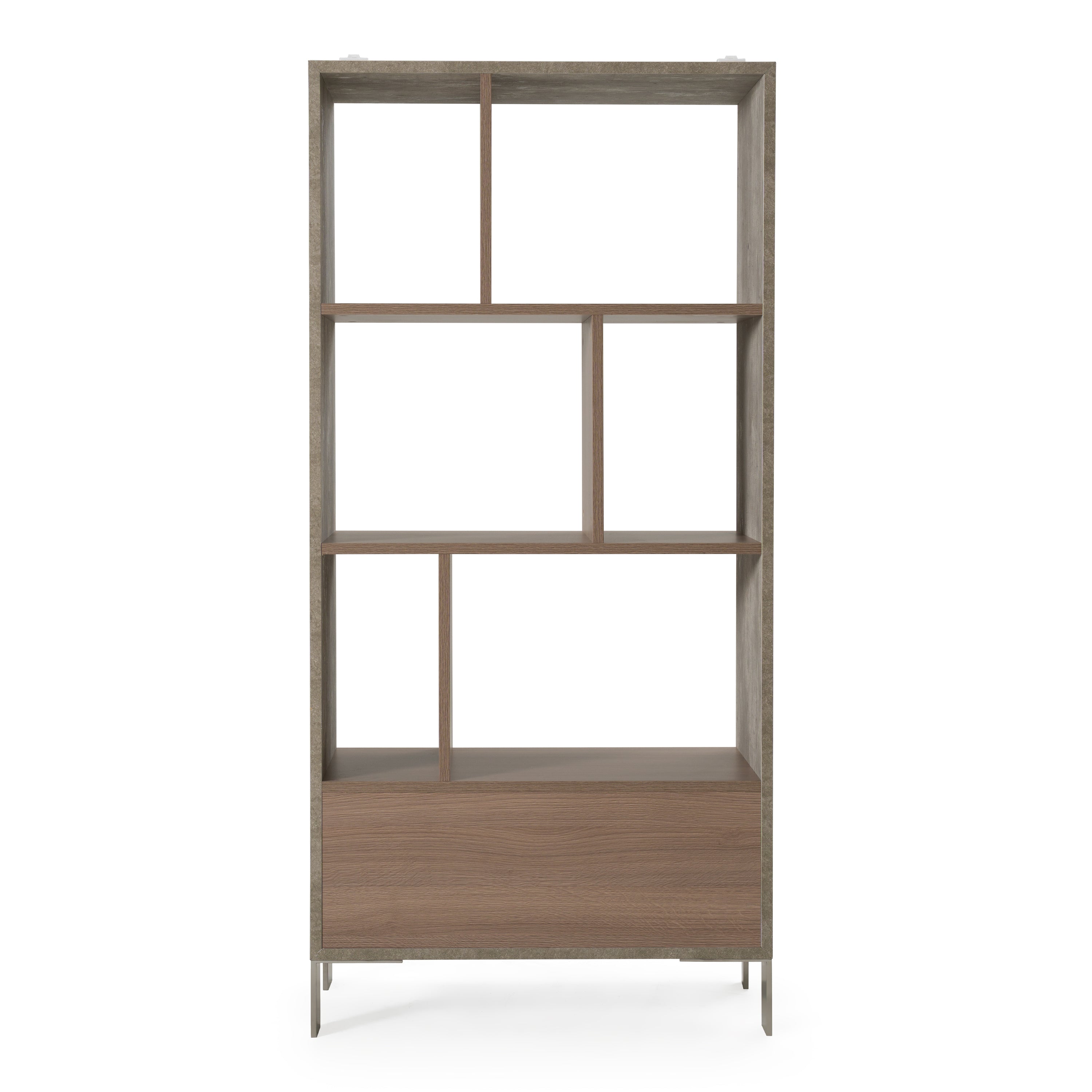 Boston Modern Brown Oak & Faux Concrete Bookcase