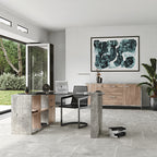 Boston Modern Glass & Faux Concrete Reversible Desk