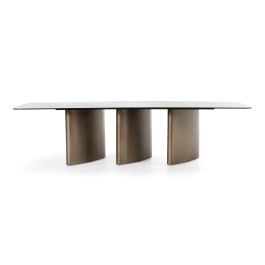 Bounty - Modern White Ceramic + Antique Brass Dining Table
