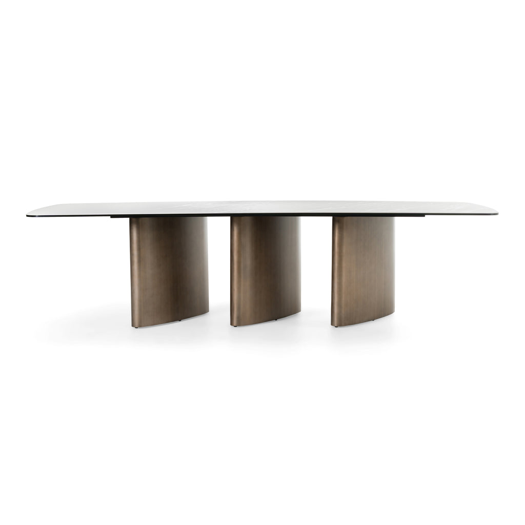 Bounty - Modern White Ceramic + Antique Brass Dining Table