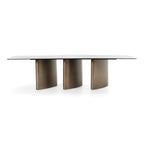 Bounty - Modern White Ceramic + Antique Brass Dining Table