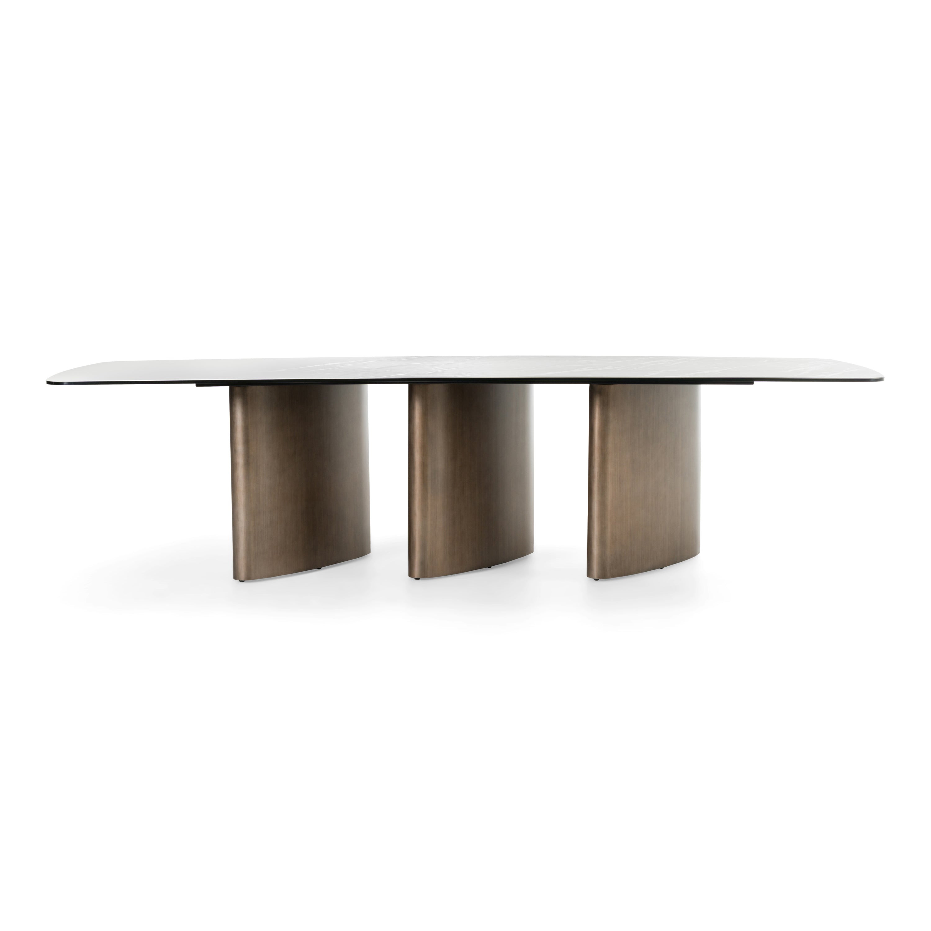 Bounty - Modern White Ceramic + Antique Brass Dining Table
