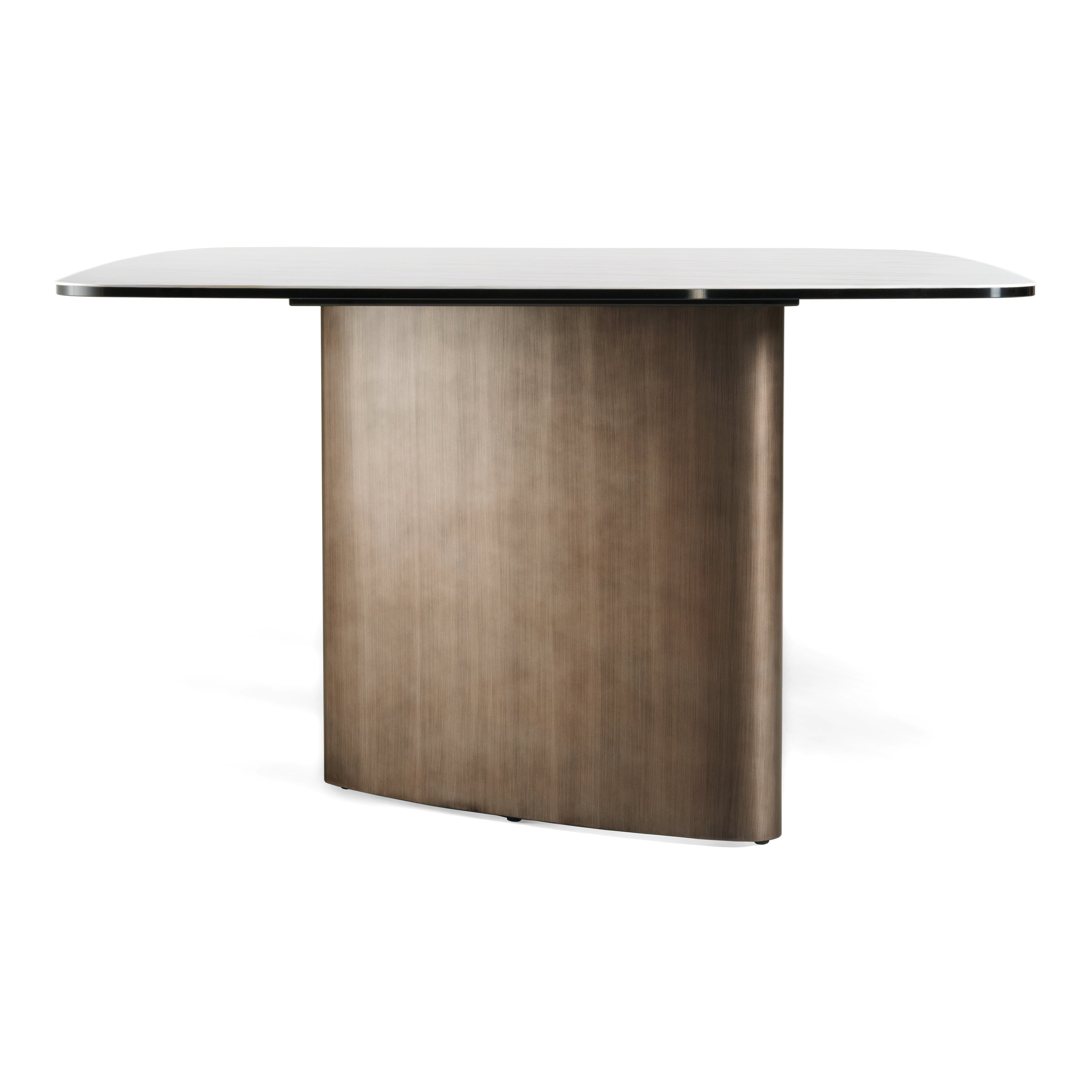 Bounty - Modern White Ceramic + Antique Brass Dining Table
