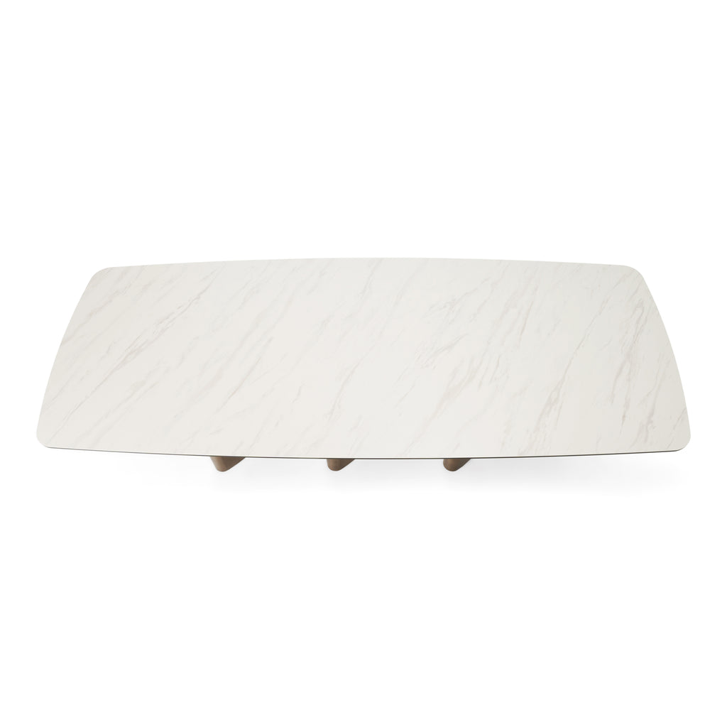 Bounty - Modern White Ceramic + Antique Brass Dining Table
