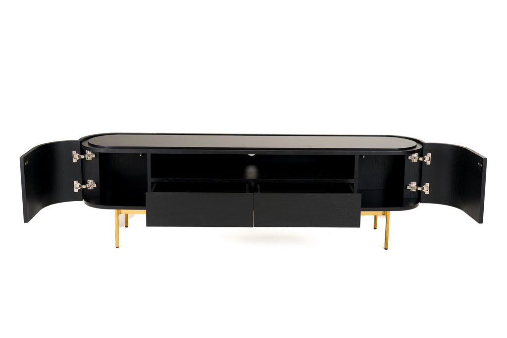 Bowie - Mid-Century Modern Black Oak + Brass TV Stand