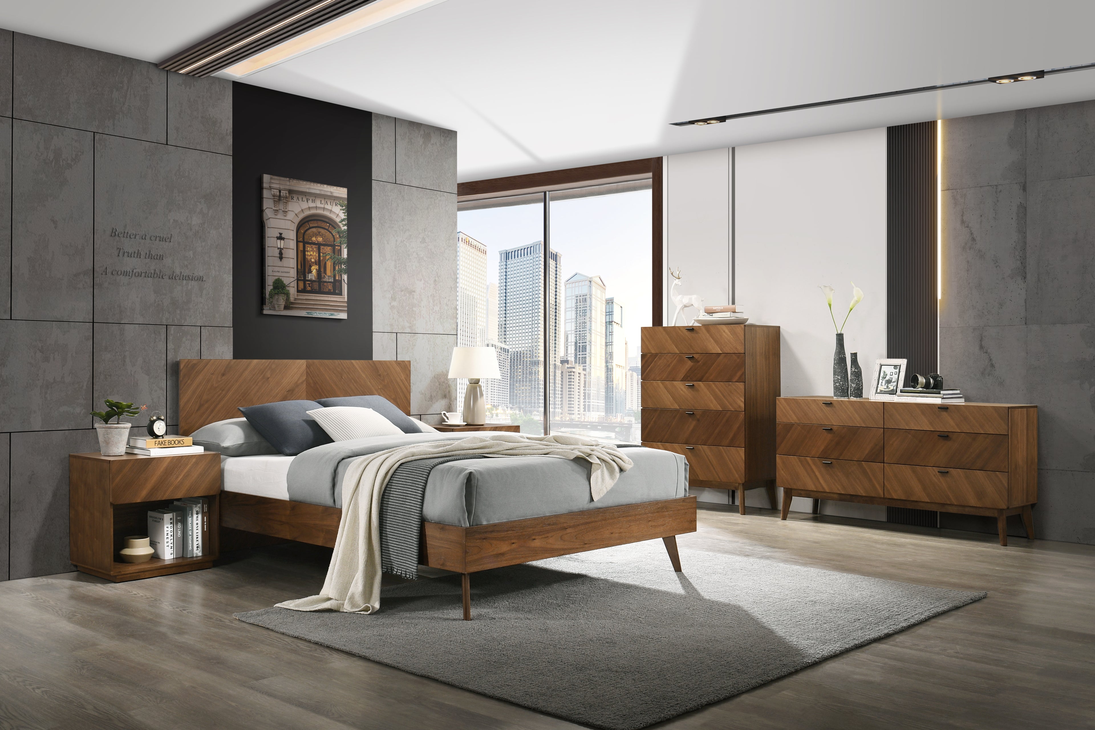 Kamela - Modern Walnut Bed - Modern Walnut Bed