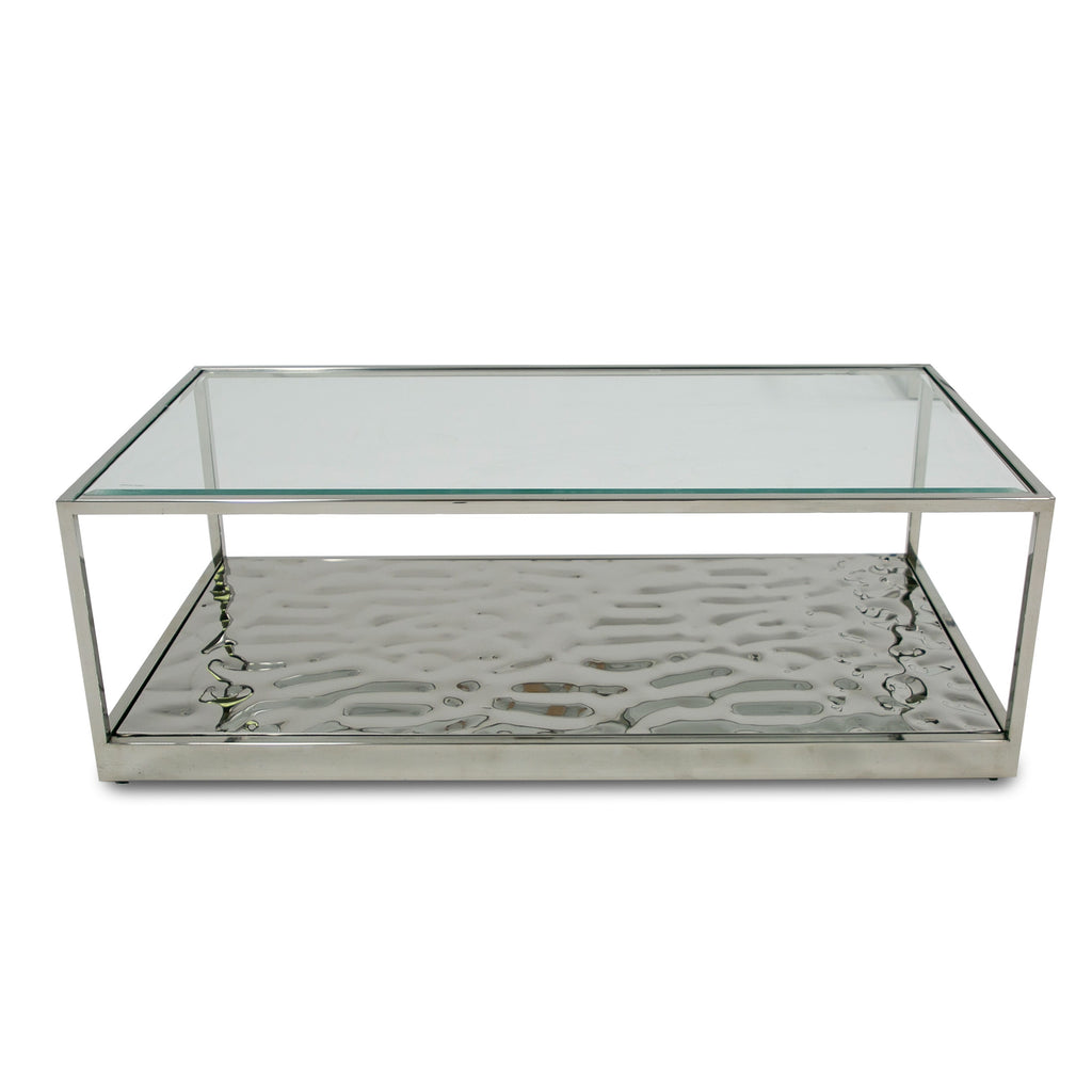 Braxton - Contemporary Clear Wave Glass Coffee Table
