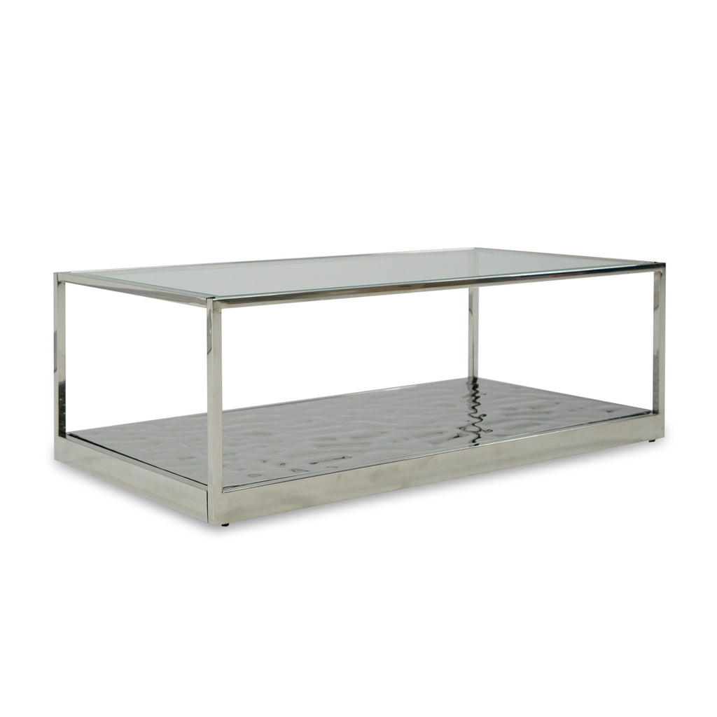 Braxton - Contemporary Clear Wave Glass Coffee Table