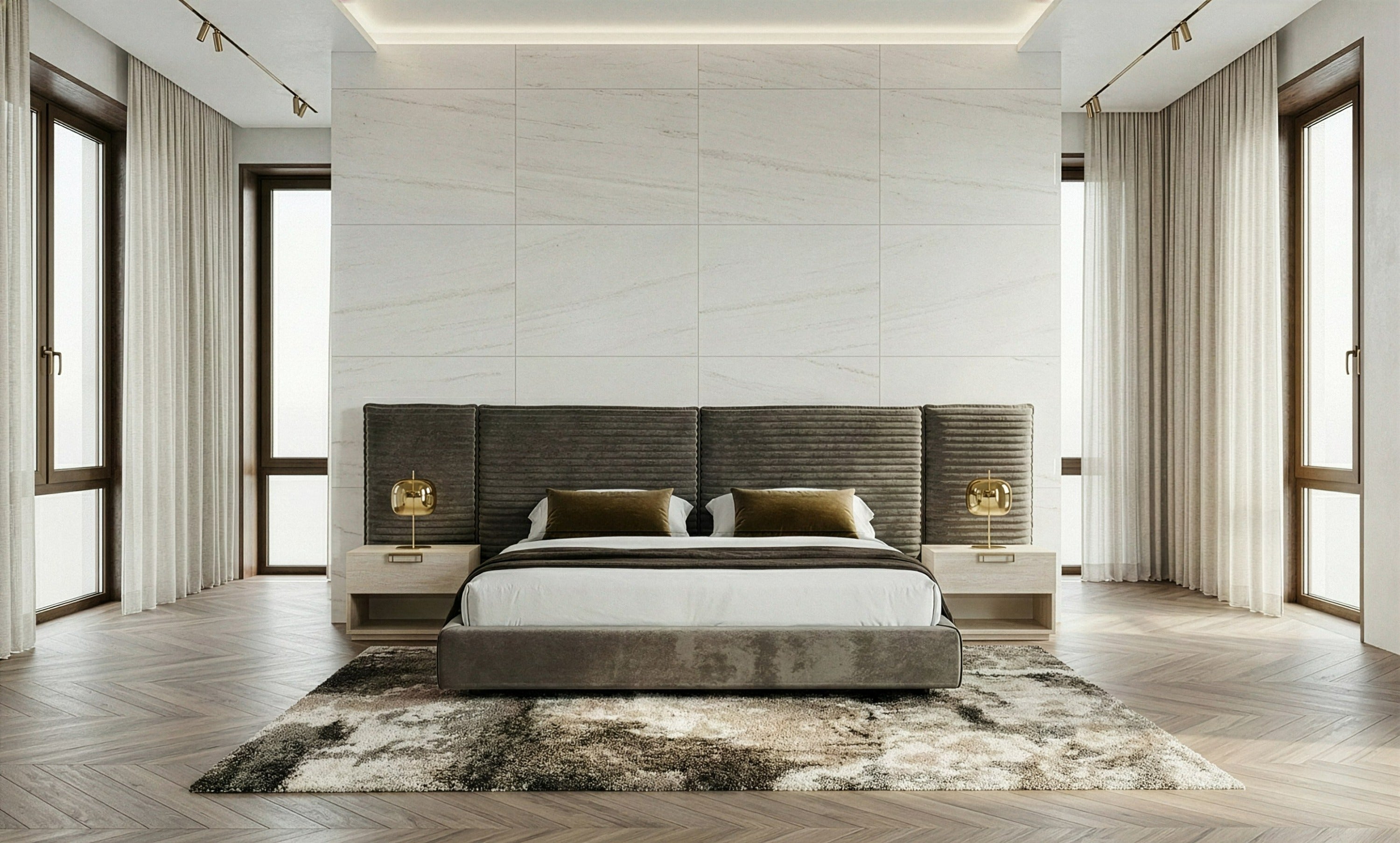 Eastern King Breslow - Modern Dark Taupe Velvet Bed - Modern Dark Taupe Velvet Bed