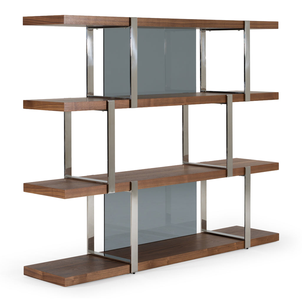 Brewer - Modern Walnut Glass & Stainless Steel Bookshelf
