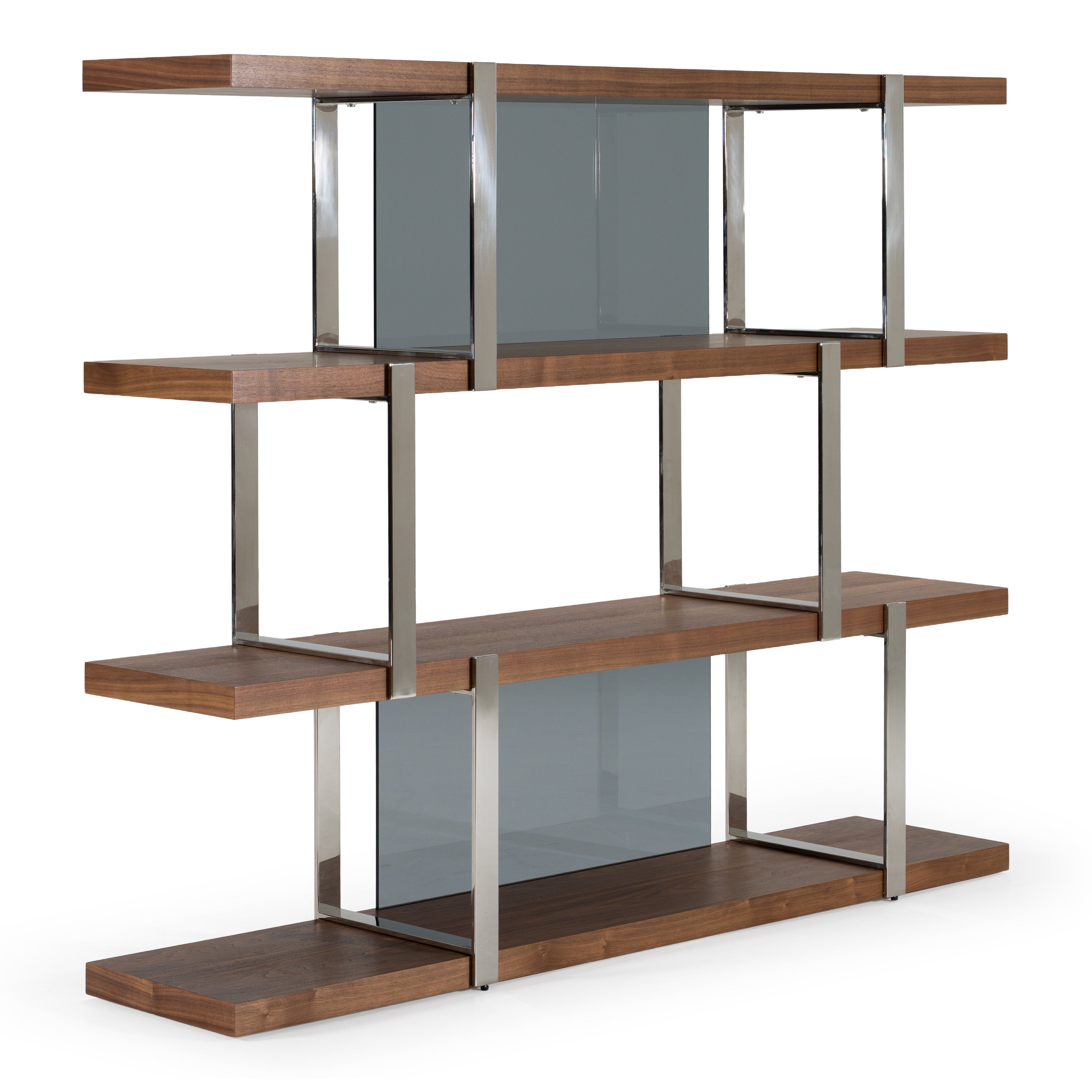 Brewer - Modern Walnut Glass & Stainless Steel Bookshelf