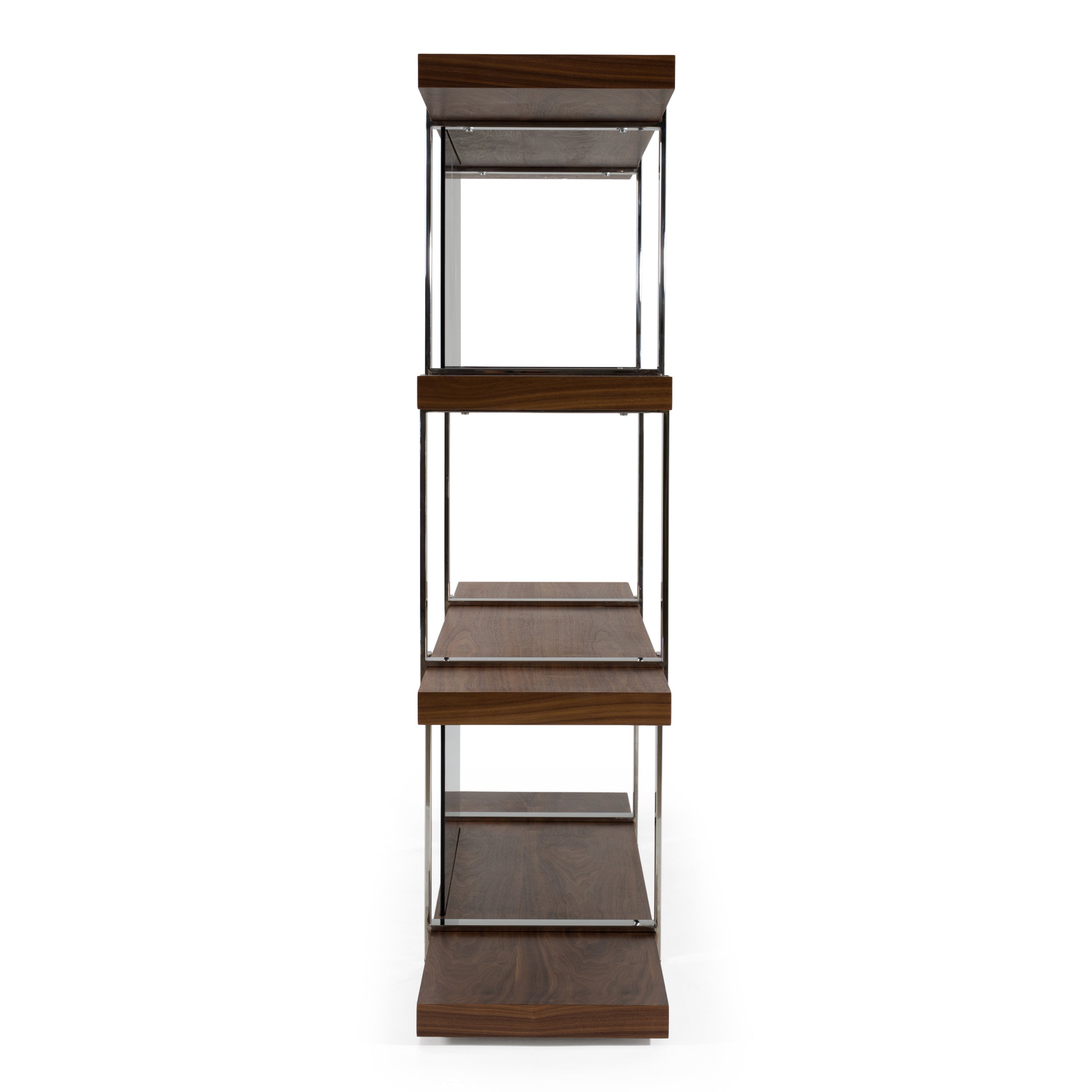 Brewer - Modern Walnut Glass & Stainless Steel Bookshelf