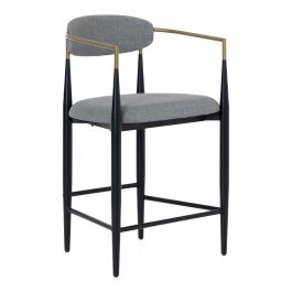 Buchtel - Mid-Century Modern Medium Grey + Gold Arm + Black Counter Chair