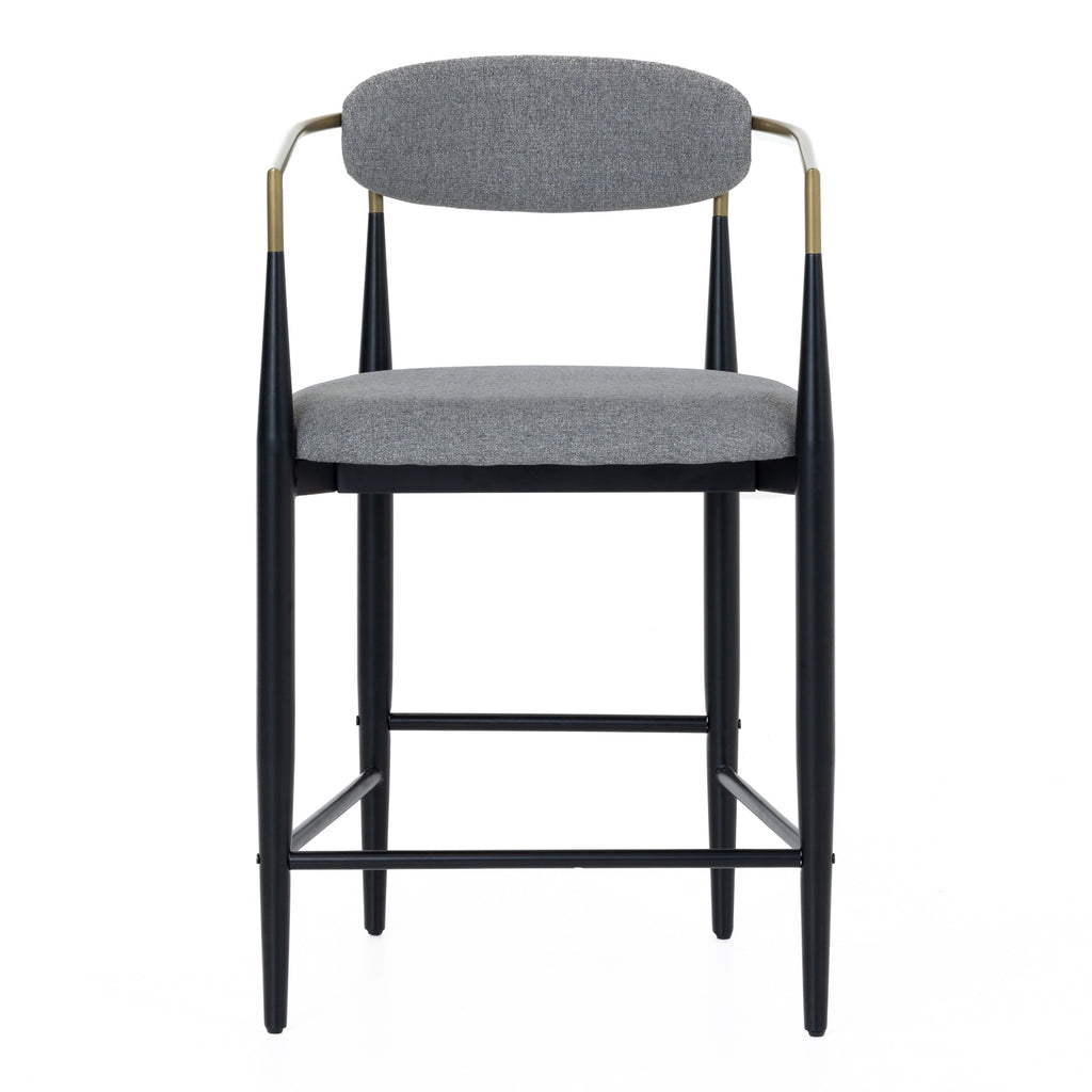 Buchtel - Mid-Century Modern Medium Grey + Gold Arm + Black Counter Chair