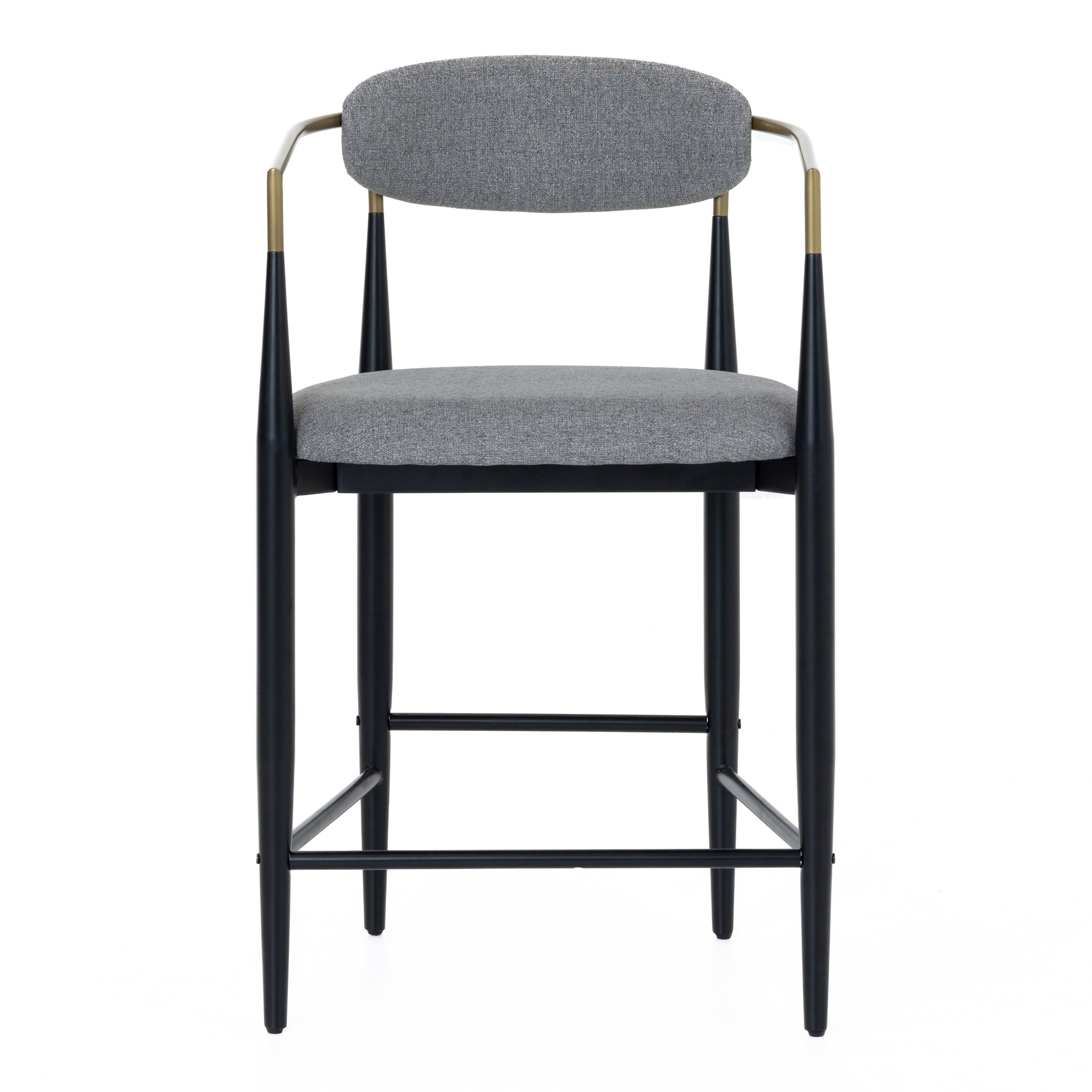 Buchtel - Mid-Century Modern Medium Grey + Gold Arm + Black Counter Chair