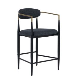 Buchtel - Mid-Century Modern Dark Grey + Gold Arm + Black Counter Chair