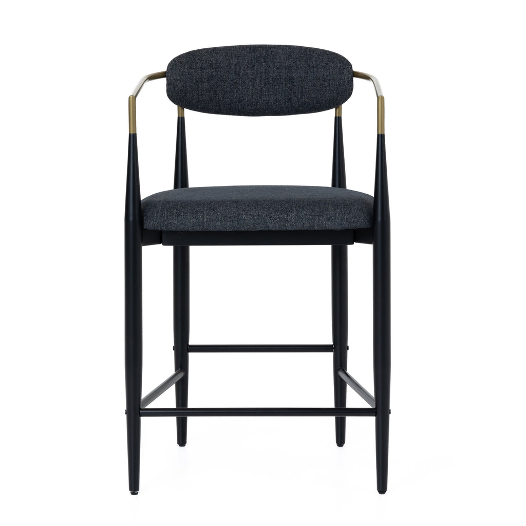 Buchtel - Mid-Century Modern Dark Grey + Gold Arm + Black Counter Chair