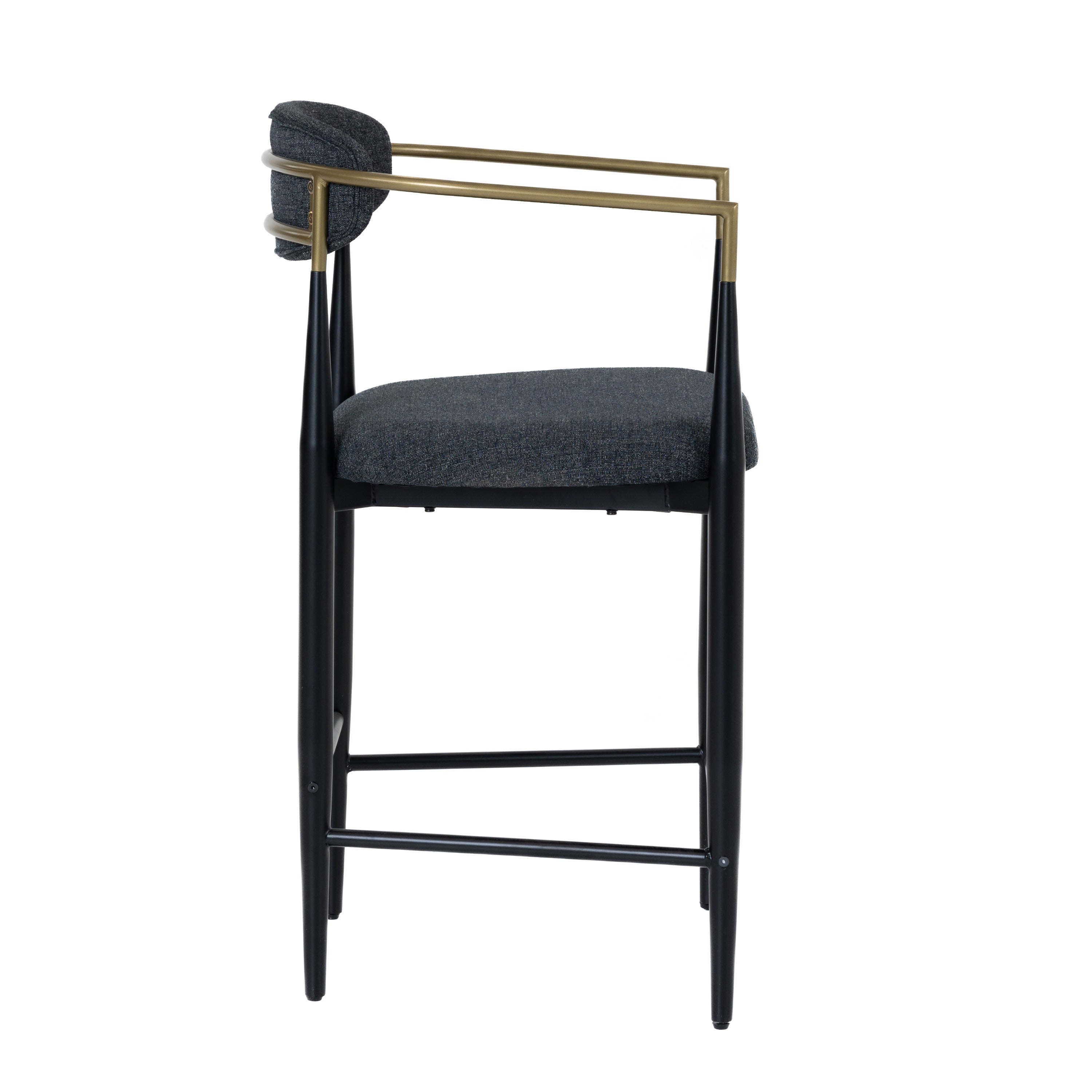 Buchtel - Mid-Century Modern Dark Grey + Gold Arm + Black Counter Chair