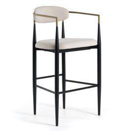Buchtel - Mid-Century Modern Beige + Gold Arm + Black Bar Chair