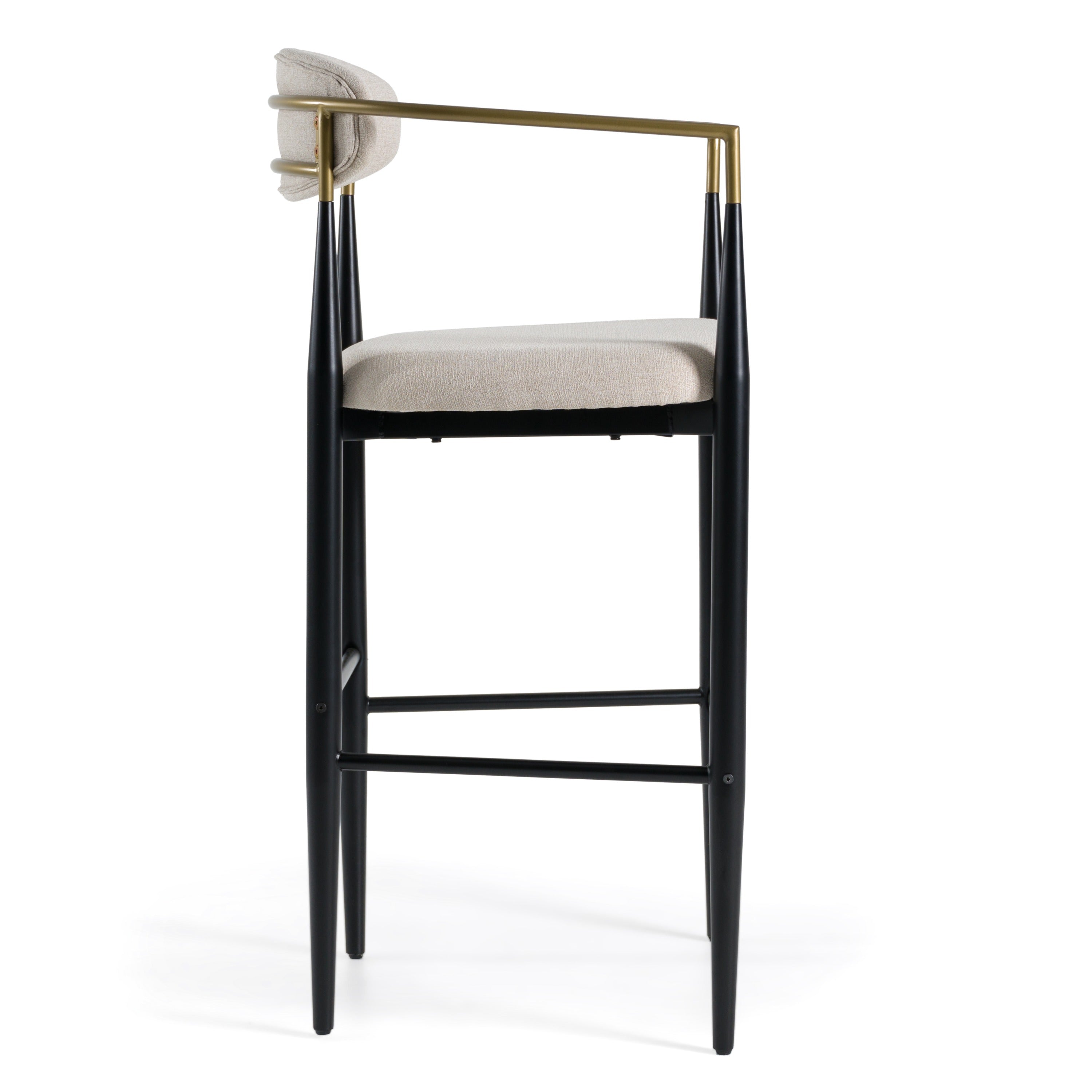 Buchtel - Mid-Century Modern Beige + Gold Arm + Black Bar Chair