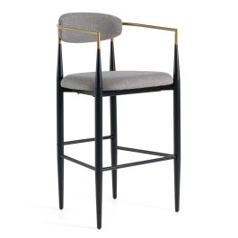 Buchtel - Mid-Century Modern Medium Grey + Gold Arm + Black Bar Chair