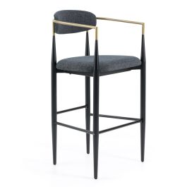 Buchtel - Mid-Century Modern Dark Grey + Gold Arm + Black Bar Chair