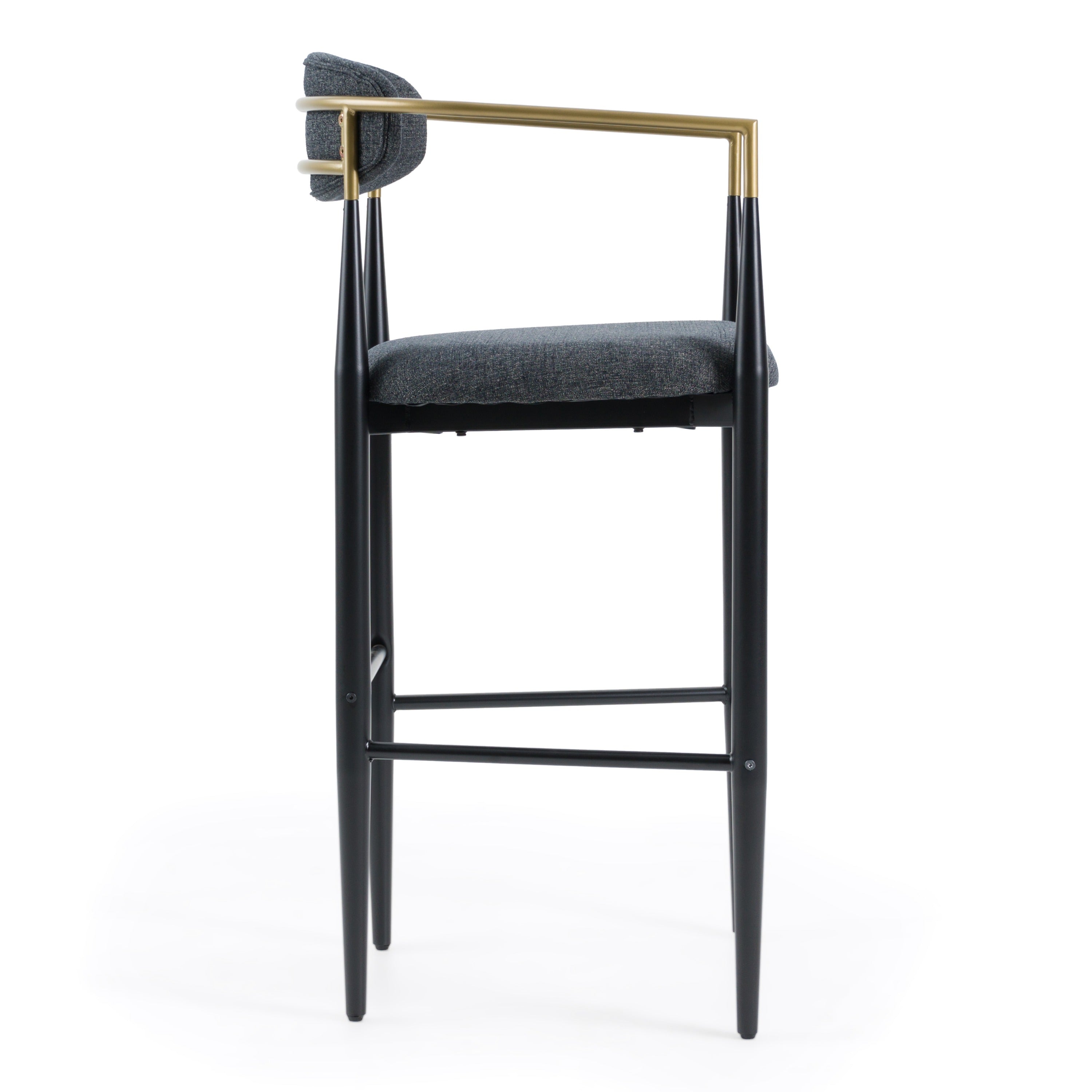 Buchtel - Mid-Century Modern Dark Grey + Gold Arm + Black Bar Chair