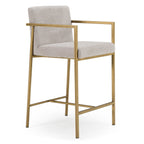 Burnham - Contemporary Light Grey Fabric + Brass Counter Stool