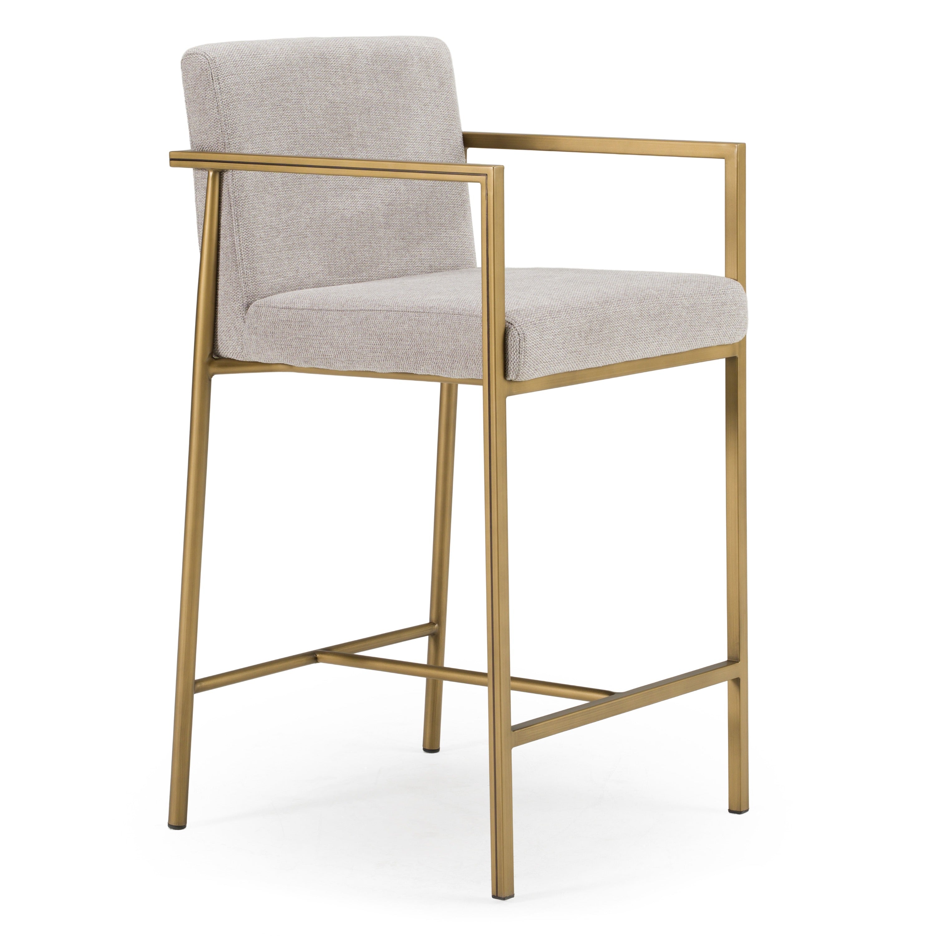 Burnham - Contemporary Light Grey Fabric + Brass Counter Stool
