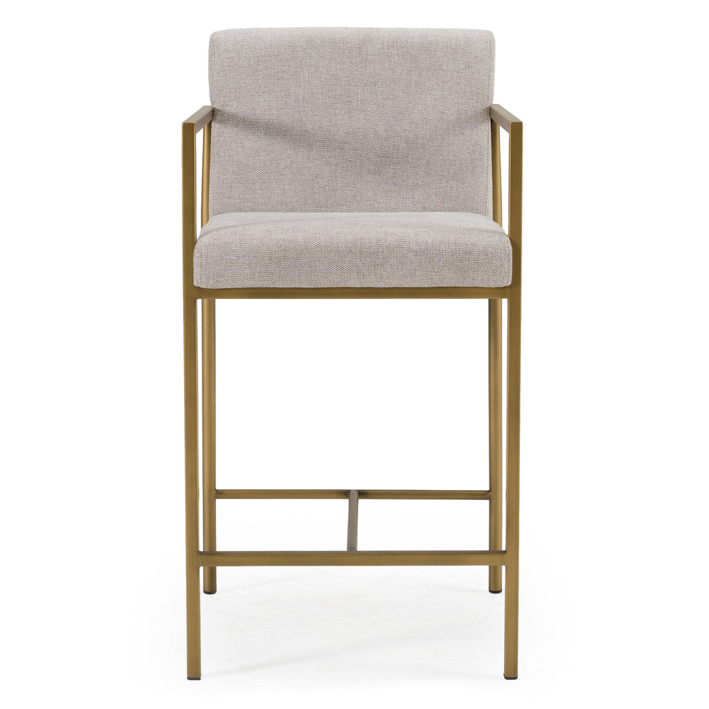 Burnham - Contemporary Light Grey Fabric + Brass Counter Stool